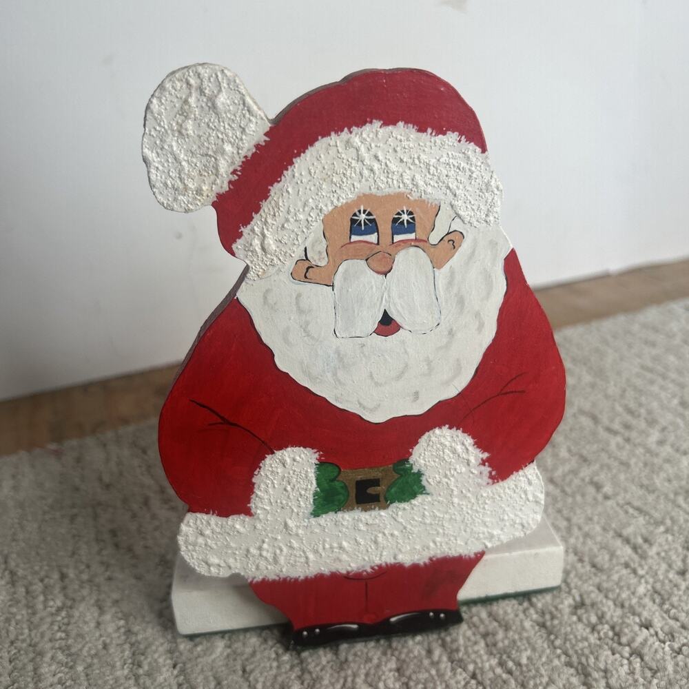 Vintage Hand Painted Wood Christmas Santa Mrs Clause Napkin/Card Holder 7"